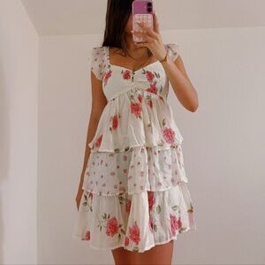Floral Tiered Mini Dress with ruffle sleeves